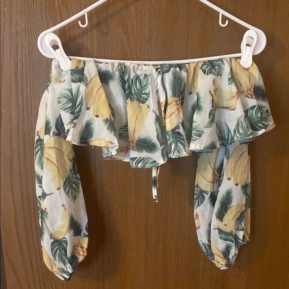 Tropical Off-Shoulder Crop Top